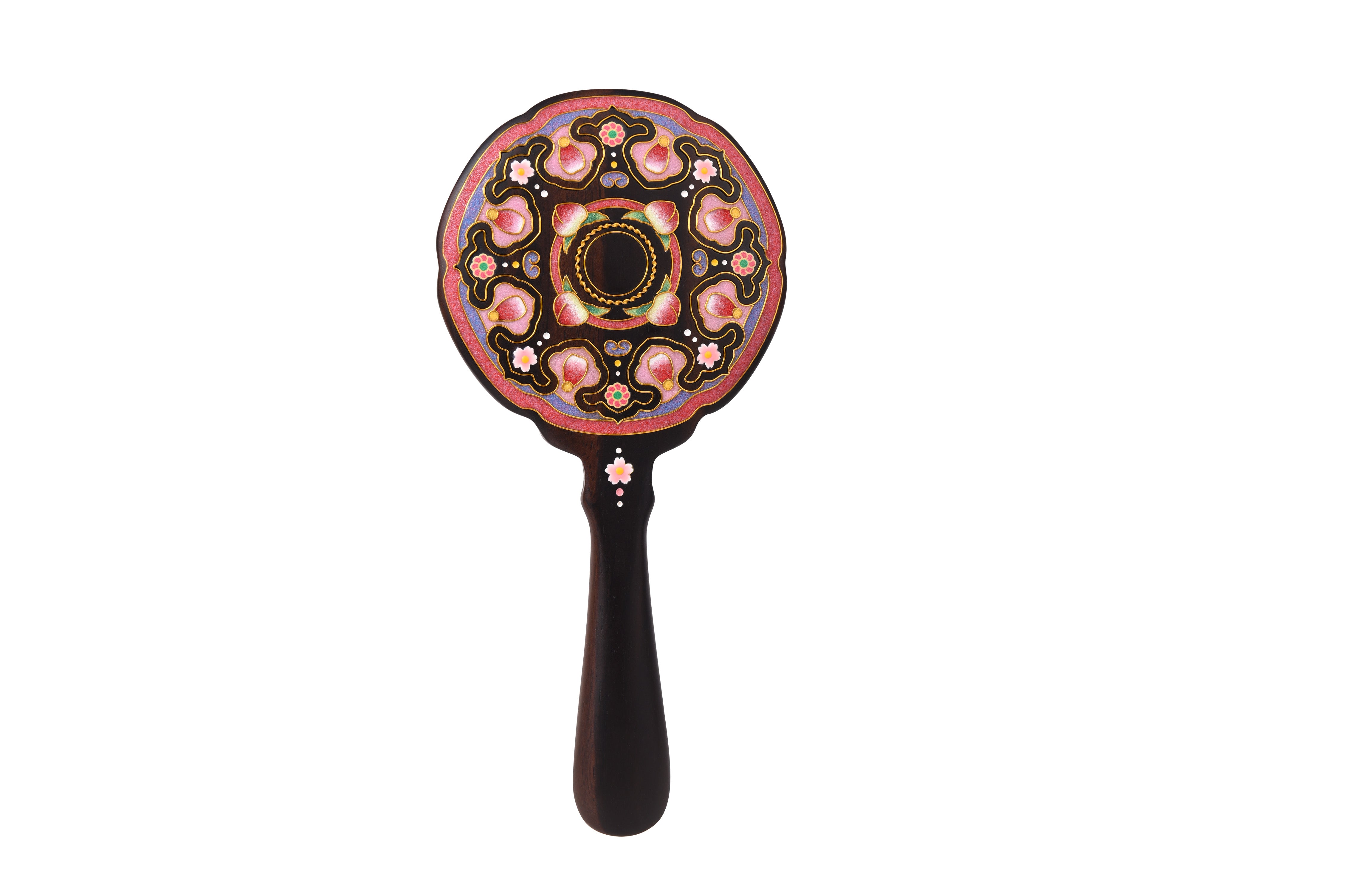 Armonía Cuádruple | Espejo de mano de ébano con esmalte cloisonné sobre madera